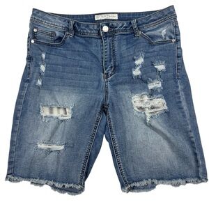 Cato Est 1946 Women Curvy Sz 10  Denim Jean Shorts Distressed Mid‎ Rise Stretch